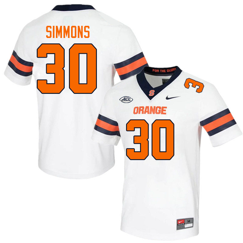 Men-Youth #30 Chase Simmons Syracuse Orange 2023 College Football Jerseys Stitched-White